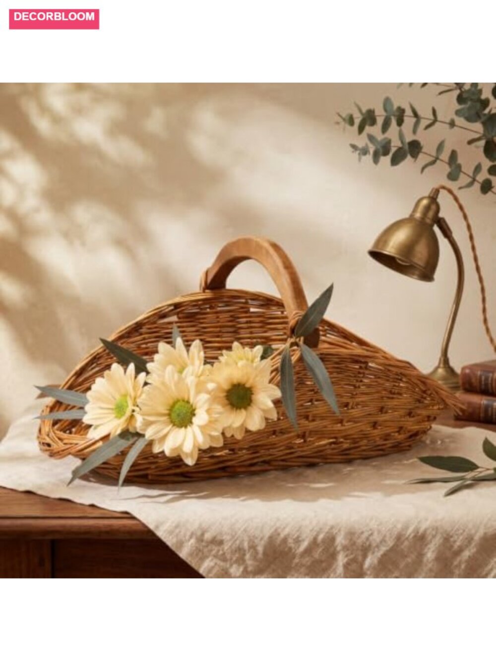 Handwoven Willow Wicker Gathering Basket with Handle for Garden Harvest Picnic